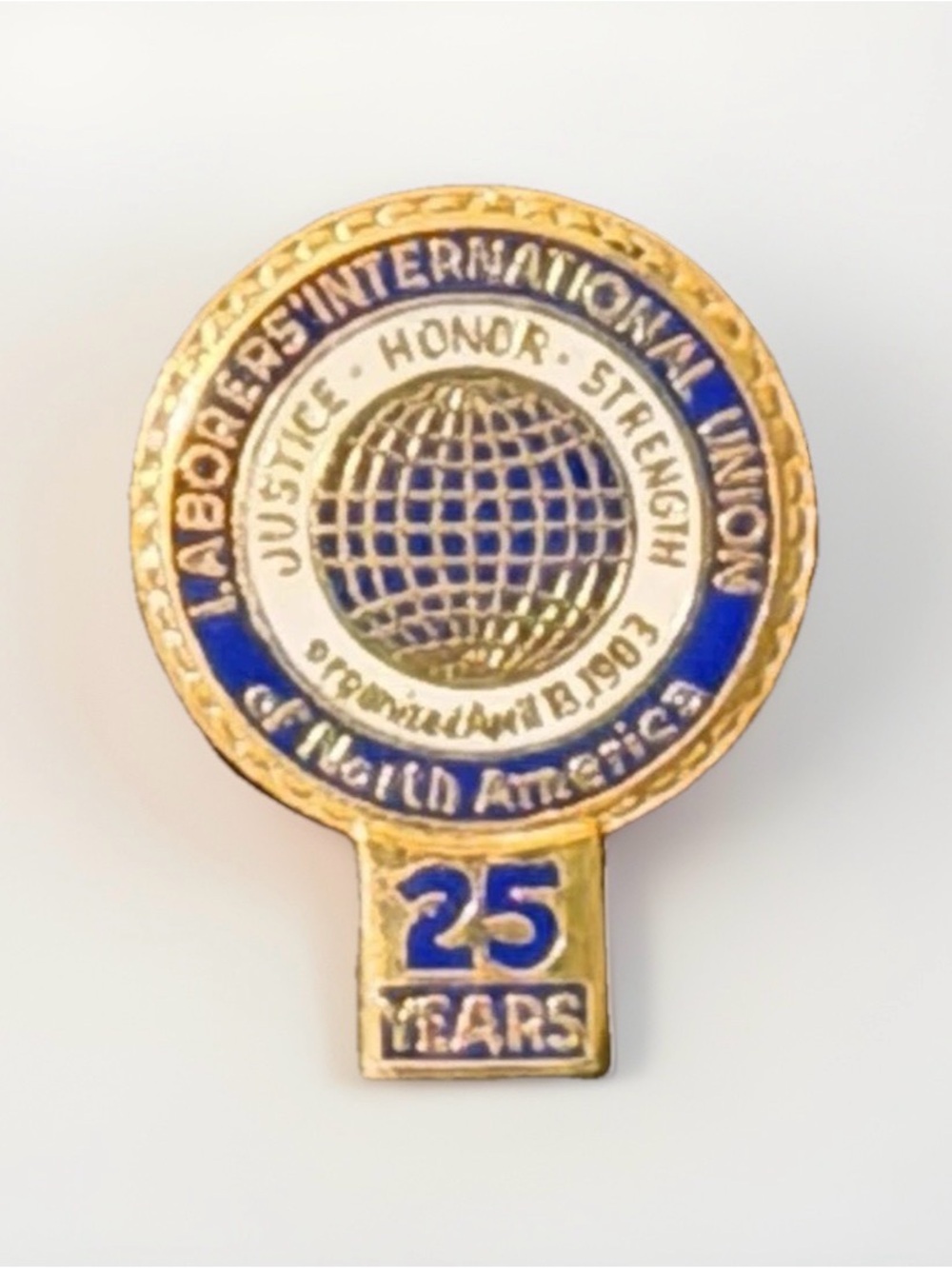 Vintage Laborers' International Union 25 Years Commemorative Pin - Blue & Gold